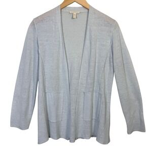 Eileen Fisher Cardigan XXS Oversized Light Blue Organic Linen Knit Open Front